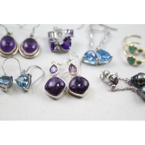 2451 - Ten pairs of silver and white metal gemstone set earrings - approx. gross weight 48g