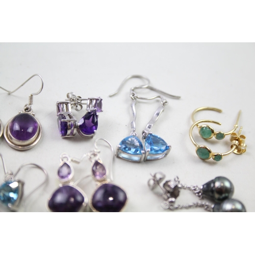 2451 - Ten pairs of silver and white metal gemstone set earrings - approx. gross weight 48g