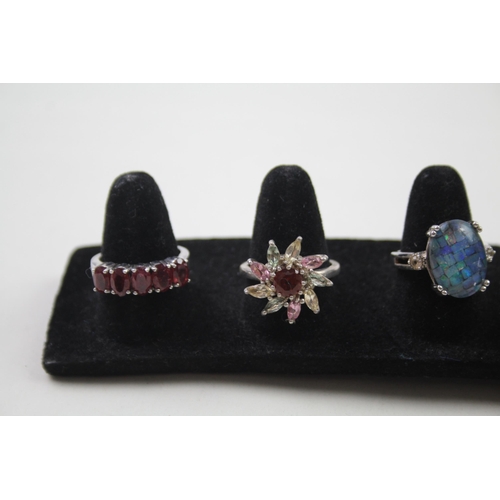 2455 - Six silver gemstone set rings - approx. gross weight 28g