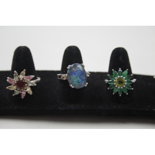 2455 - Six silver gemstone set rings - approx. gross weight 28g