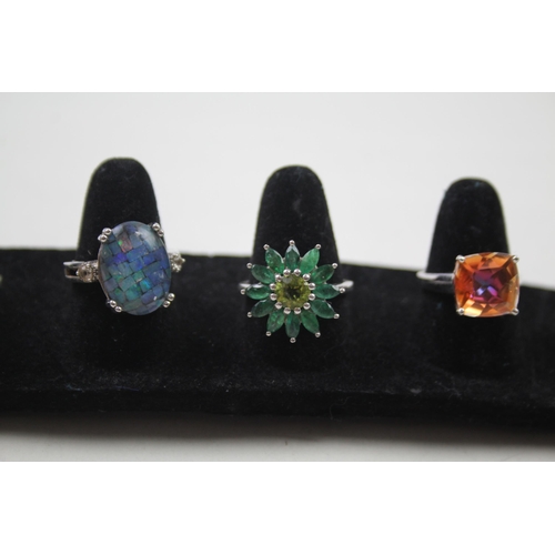 2455 - Six silver gemstone set rings - approx. gross weight 28g