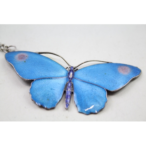 2457 - A .925 silver enamel butterfly pendant necklace - approx. gross weight 31g