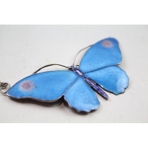 2457 - A .925 silver enamel butterfly pendant necklace - approx. gross weight 31g