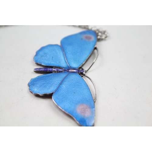 2457 - A .925 silver enamel butterfly pendant necklace - approx. gross weight 31g