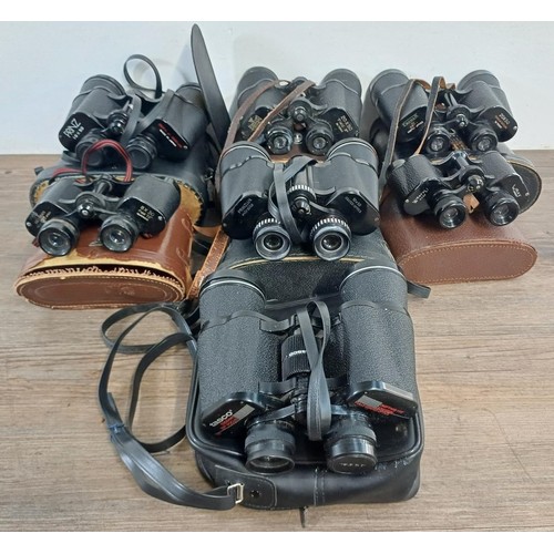 586 - Seven pairs of binoculars to include Selfridges 8 x 30, Wray Wrayvu 8 x 30, Tasco 12 x 50, Oculus 20... 