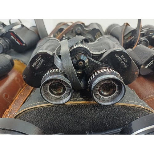 586 - Seven pairs of binoculars to include Selfridges 8 x 30, Wray Wrayvu 8 x 30, Tasco 12 x 50, Oculus 20... 