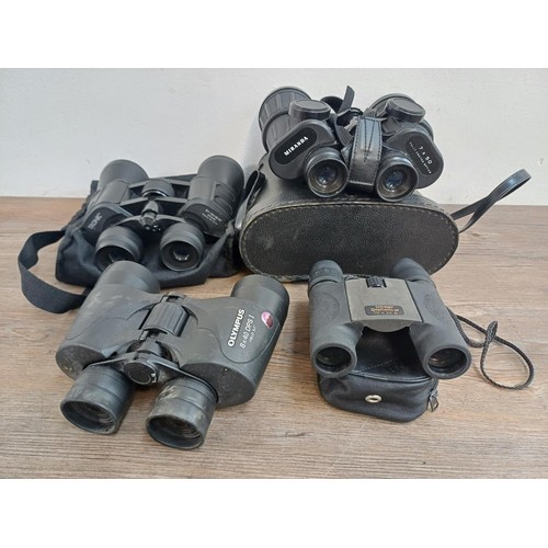 587 - Four pairs of binoculars, Olympus 8 x 40 DPS I, cased Docter αspherical 10 x 25 B pocket, Miranda 7 ... 