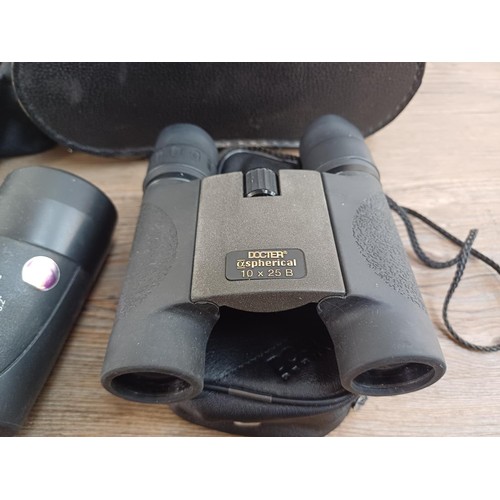 587 - Four pairs of binoculars, Olympus 8 x 40 DPS I, cased Docter αspherical 10 x 25 B pocket, Miranda 7 ... 