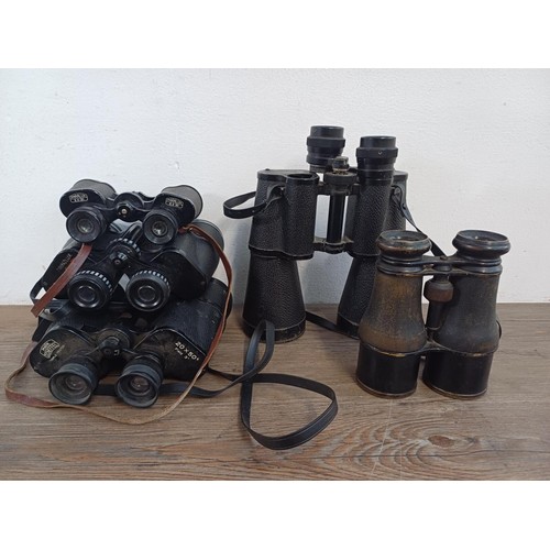 588 - Five pairs of binoculars to include Paralux 8 x 30, Mark Scheffel 20 x 50, Swallow Luxe 12 x 60 (A/F... 