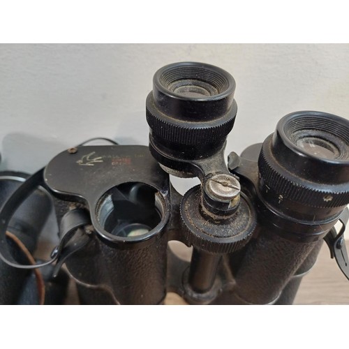 588 - Five pairs of binoculars to include Paralux 8 x 30, Mark Scheffel 20 x 50, Swallow Luxe 12 x 60 (A/F... 