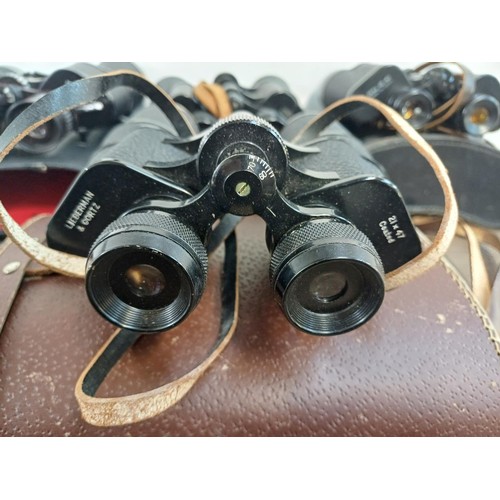 590 - Four pairs of binoculars, Lieberman & Gortz 21 x 47,  Mark Scheffel 10-30 x 50 zoom, Kershaw The Mon... 