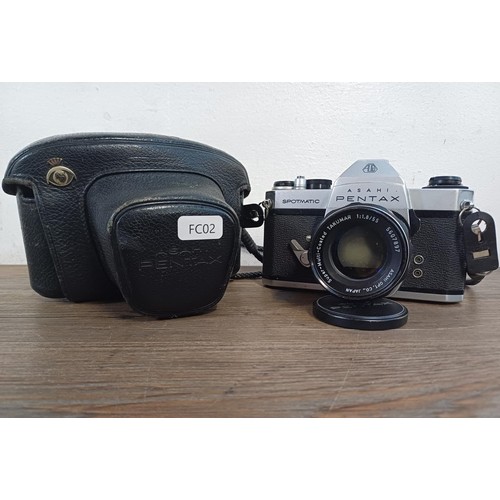 601 - A cased Asahi Pentax Spotmatic SP II 35mm SLR camera fitted with Takumar Super-Multi-Coated 1:1.8/55... 