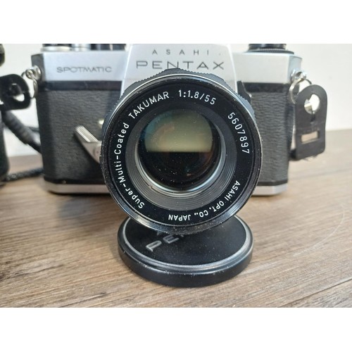 601 - A cased Asahi Pentax Spotmatic SP II 35mm SLR camera fitted with Takumar Super-Multi-Coated 1:1.8/55... 