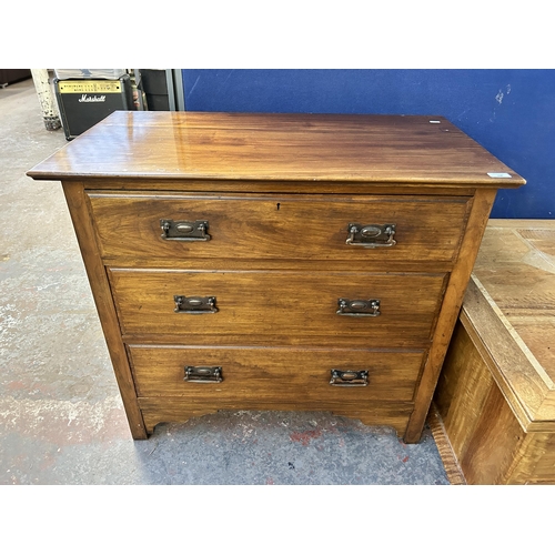 108 - An Edwardian satinwood chest of drawers - approx. 82cm high x 91cm wide x 49cm deep
