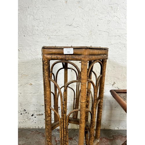 111 - Two pieces of bamboo furniture, one folding side table and one Victorian hexagonal jardiniere stand