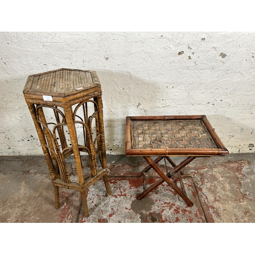 111 - Two pieces of bamboo furniture, one folding side table and one Victorian hexagonal jardiniere stand