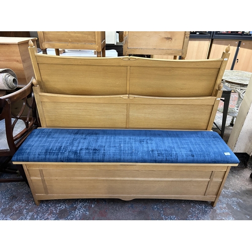 127 - A Bevan Funnell Mackintosh Range oak king size bed frame and blanket box - headboard approx. 150cm w... 