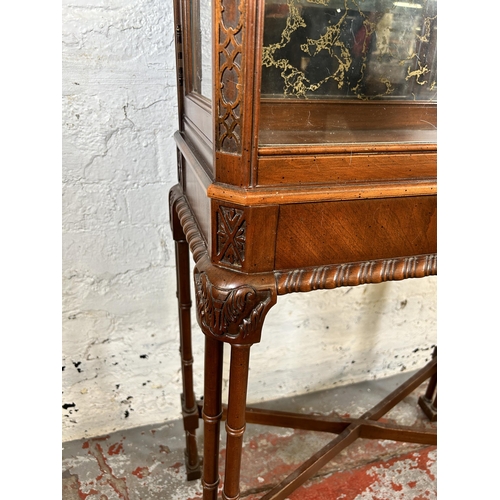 139 - A Georgian style mahogany display cabinet with X frame stretcher - approx. 155cm high x 64cm wide x ... 