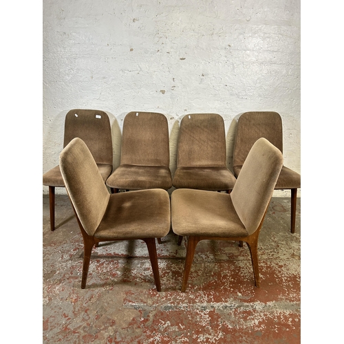 151 - Six mid 20th century teak and brown fabric upholstered dining chairs