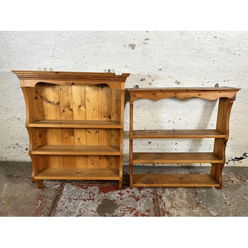 158 - Two Victorian style pine three tier wall mountable shelving units