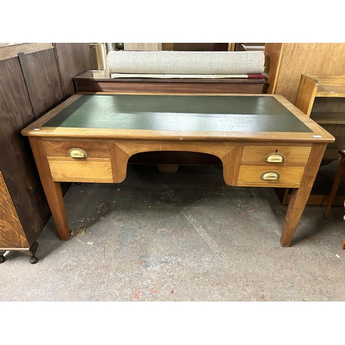 217 - A mid 20th century teak office desk - approx. 76cm high x 153cm wide x 83cm deep