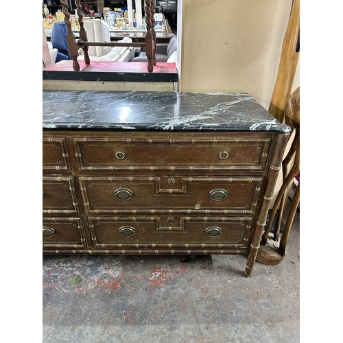 222 - A Louis XVI style mahogany and marble top chest of drawers - approx. 86cm high x 173cm wide x 50cm d... 