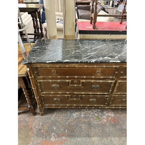 222 - A Louis XVI style mahogany and marble top chest of drawers - approx. 86cm high x 173cm wide x 50cm d... 