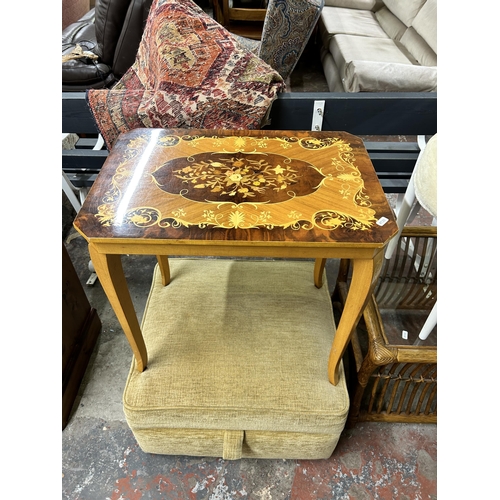 227 - Five pieces of furniture to include Italian style inlaid walnut effect side table, Richmond gilt fra... 