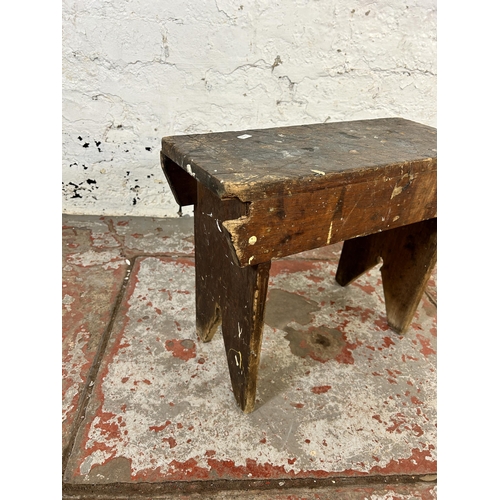 233 - A Victorian wooden farmhouse stool - approx. 40cm high x 22cm wide x 51cm long