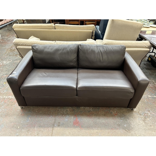 251 - A Siren Funriture Ltd. brown leatherette sofa bed - approx. 79cm high x 186cm wide x 93cm deep