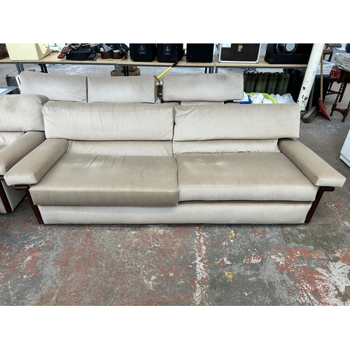 252 - A mid 20th century brown fabric upholstered five piece lounge suite