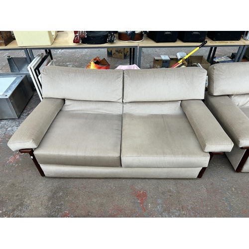 252 - A mid 20th century brown fabric upholstered five piece lounge suite