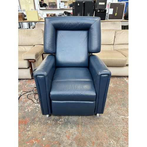 253 - A modern blue leather electric reclining armchair