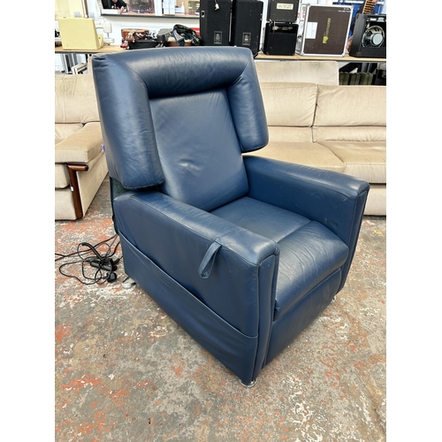 253 - A modern blue leather electric reclining armchair