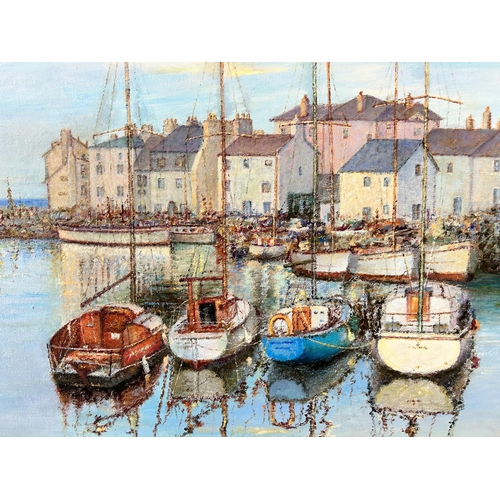 264 - A gilt framed oil on canvas of a harbour scene - approx. 56cm high x 67cm wide