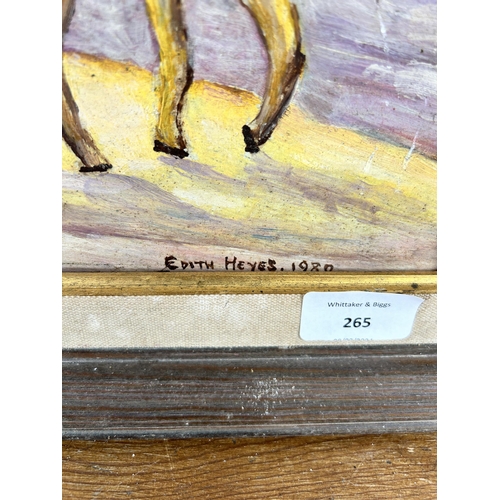 265 - A framed oil on board of a horse and cart scene, by Edith Heyes 1980 - approx. 36cm high x 44cm wide