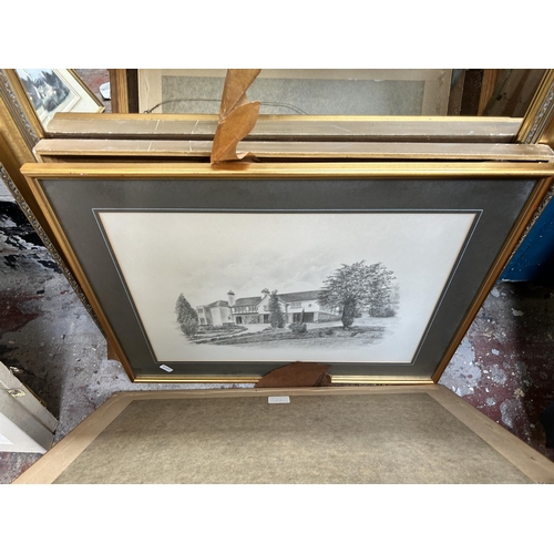 266 - Nine framed pictures and mirrors to include Helen Bradley pencil signed print, E. R. Sturgeon 'The W... 