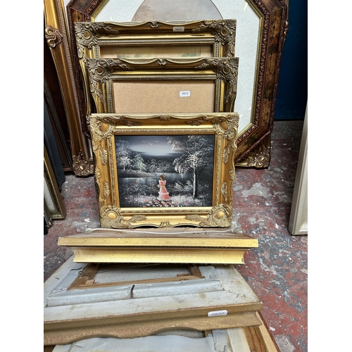 268 - A collection of pictures and frames to include photograph of Astbury, oil on canvas of a harbour sce... 