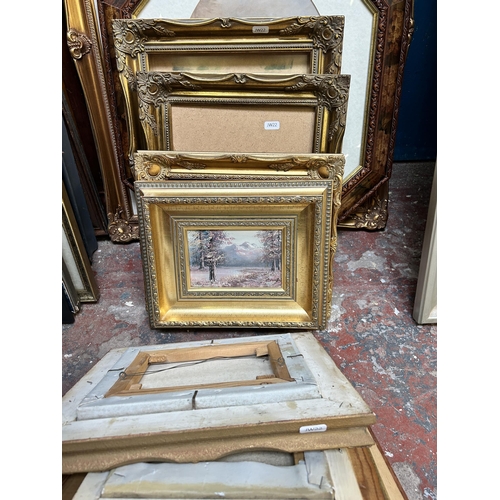 268 - A collection of pictures and frames to include photograph of Astbury, oil on canvas of a harbour sce... 