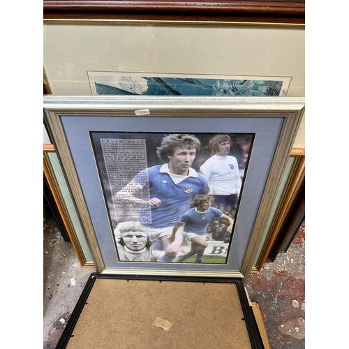 271 - Ten framed pictures and prints to include Mini Cooper, Manchester City, Stephen Grayford pencil sign... 