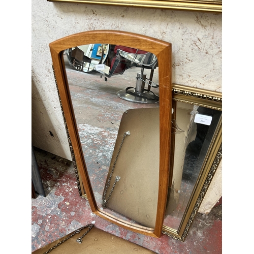 274 - Three wall mirrors to include teak framed etc.