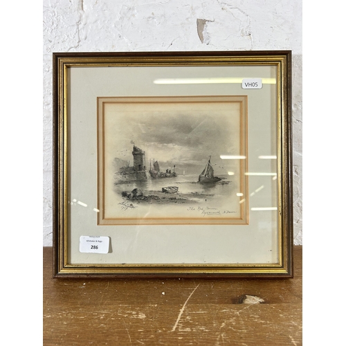 286 - An early 20th century gilt framed pencil sketch of The Red Tower Lynmouth, signed lower left and dat... 