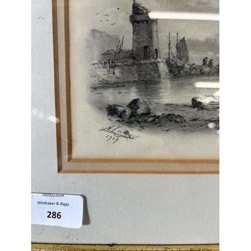 286 - An early 20th century gilt framed pencil sketch of The Red Tower Lynmouth, signed lower left and dat... 