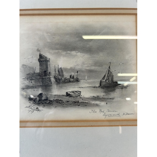 286 - An early 20th century gilt framed pencil sketch of The Red Tower Lynmouth, signed lower left and dat... 