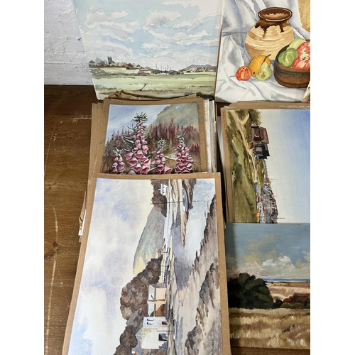 288 - A collection of unframed watercolours and oil paintings