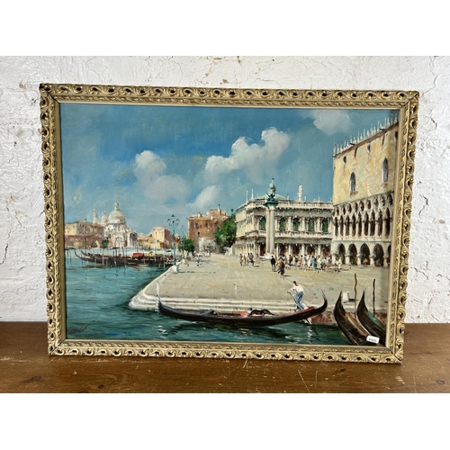 290 - A framed Venetian scene oil on board signed lower left Benedetti - approx. 56cm high x 76cm wide