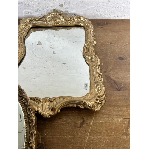 296 - Three gilt framed wall mirrors to include one 19th century example etc. - largest approx. 56cm high ... 