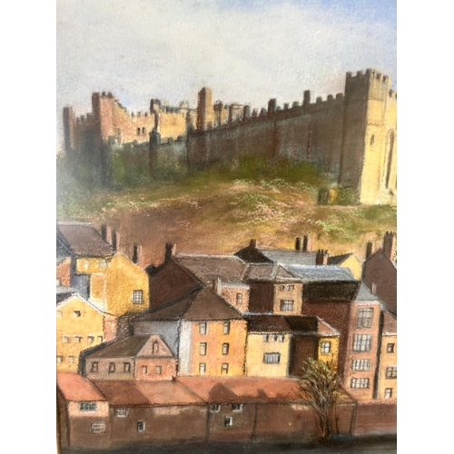 300 - A framed Ray Smith Durham City oil pastel - approx. 56cm high x 67cm wide