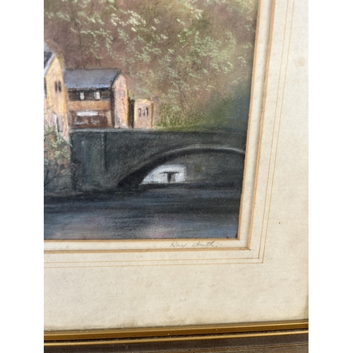 300 - A framed Ray Smith Durham City oil pastel - approx. 56cm high x 67cm wide