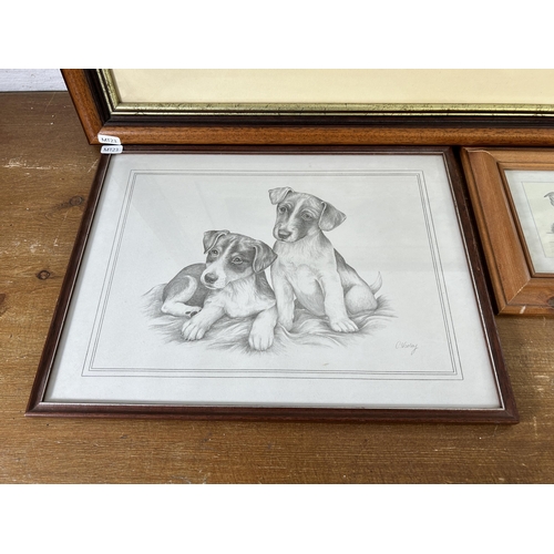 303 - Three framed dog prints - largest approx. 49cm high x 85cm wide